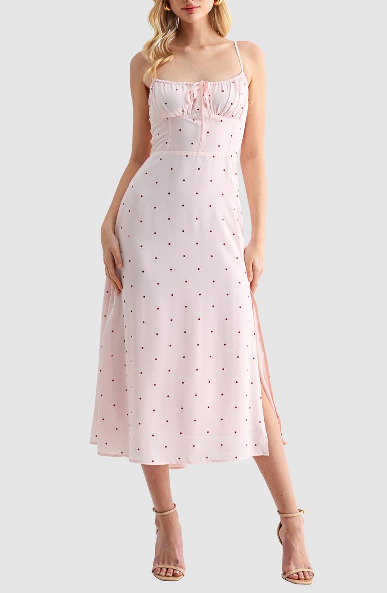 All in Favor Corset Detail Sleeveless Midi Dress, Alternate, color, Blush Burgundy