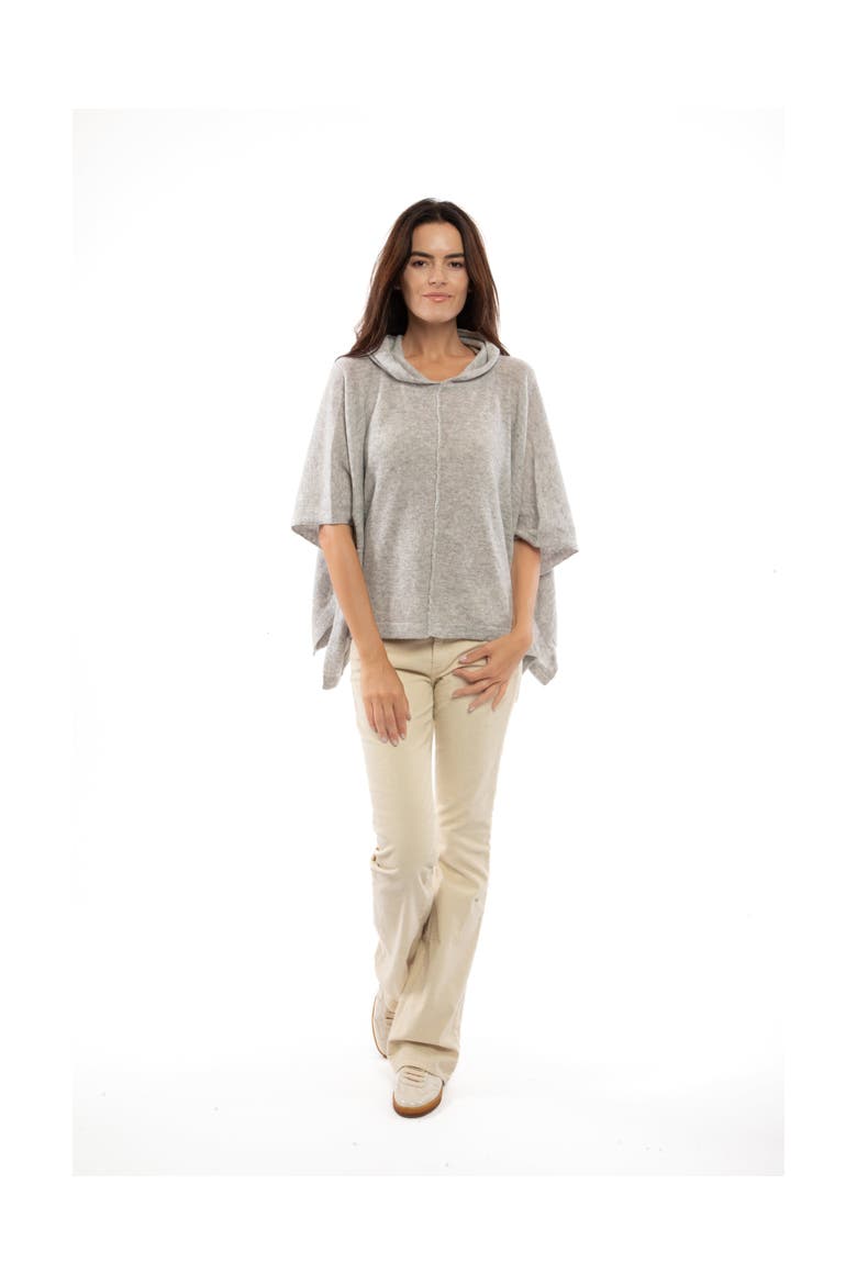 Pure Cashmere Button Hoodie Poncho, Alternate, color, Night Blue