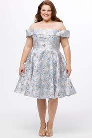 Celebrations by Sydney's Closet Off-The-Shoulder Brocaade Plus Size Party Dress