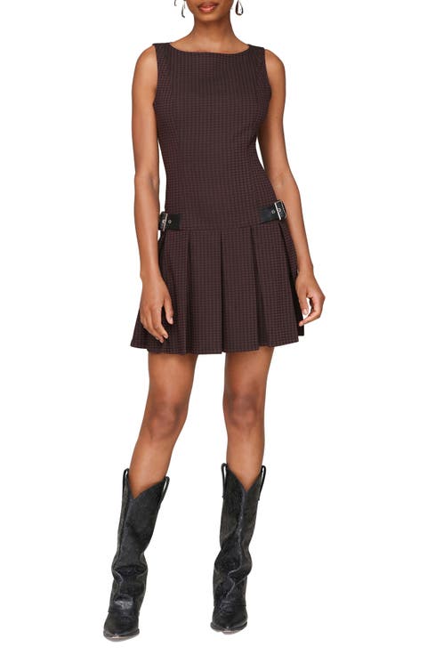 Pleated Boat Neck Minidress