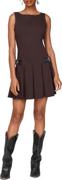 Avec Les Filles Pleated Boat Neck Minidress