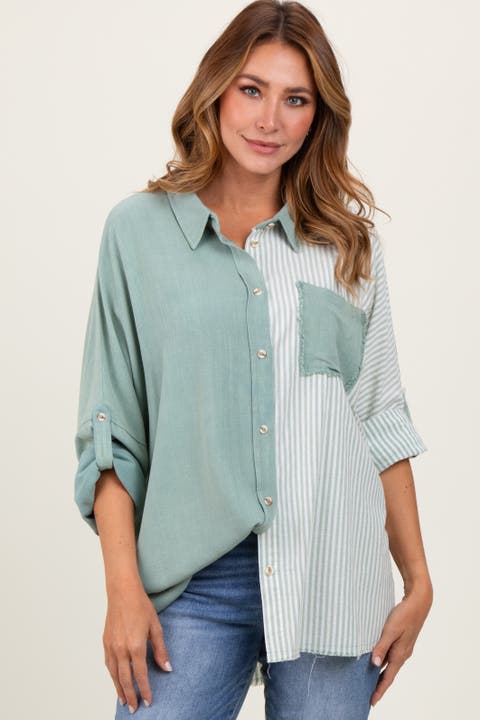 Colorblock Stripe Oversized Button Down