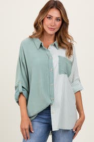 PinkBlush Colorblock Stripe Oversized Button Down