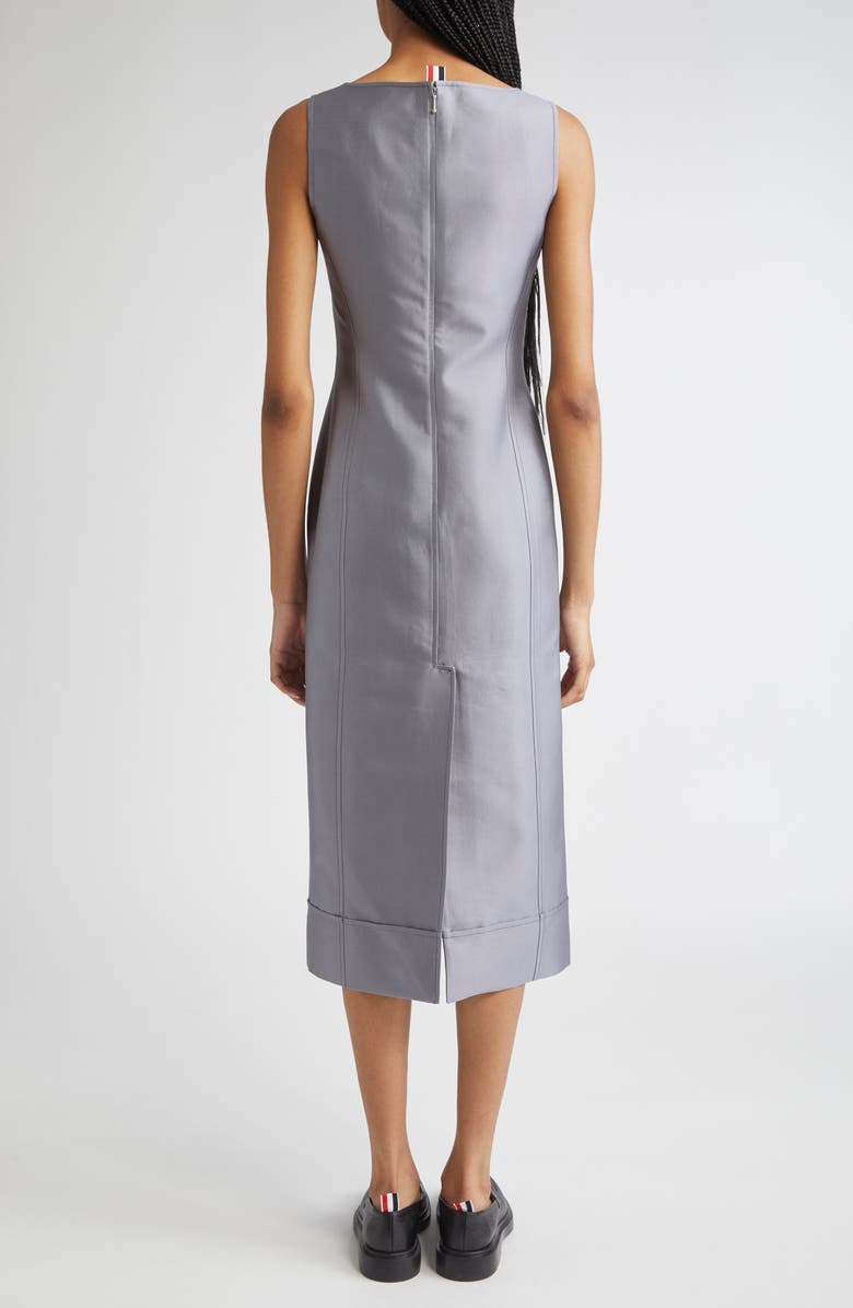 Thom Browne Square Neck Wool & Silk Midi Dress, Alternate, color, Medium Grey