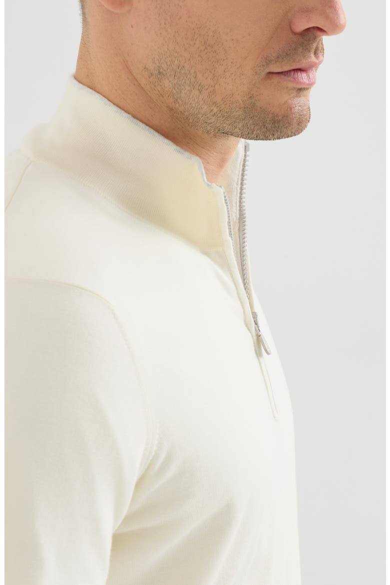 Sea Island cotton and cashmere lightweight sweater with half zip, Alternate, color, Panama