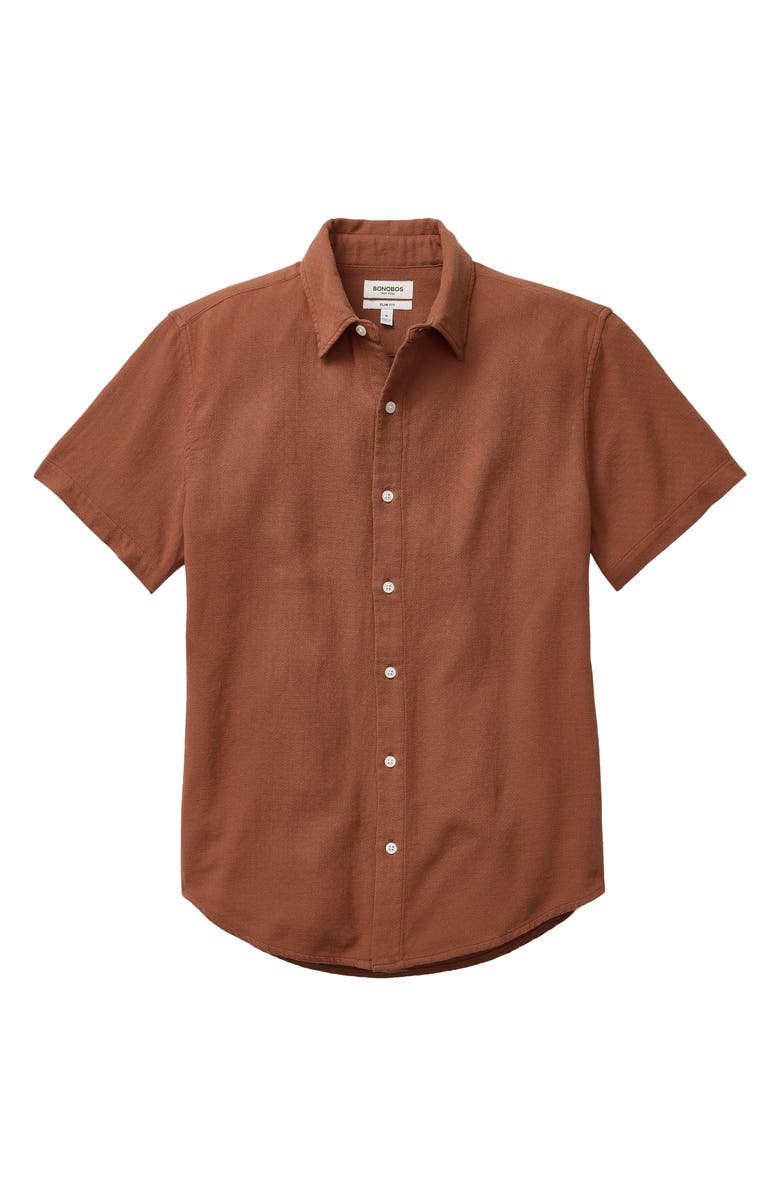 Bonobos Riviera Slim Fit Geo Textured Short Sleeve Cotton Button-Up Shirt, Alternate, color, Russet 18-1235 Tcx