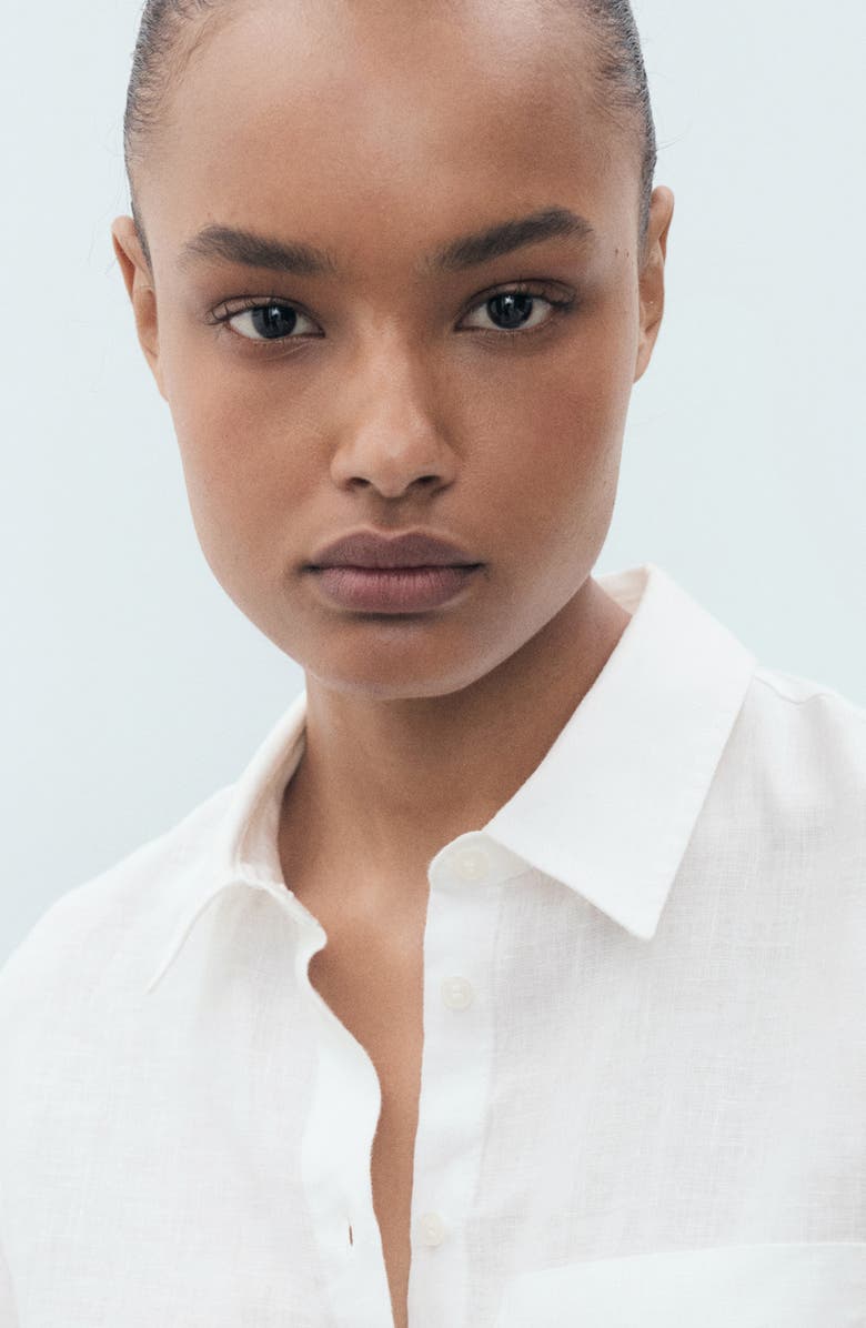 MANGO Linen Button-Up Shirt, Alternate, color, Off White