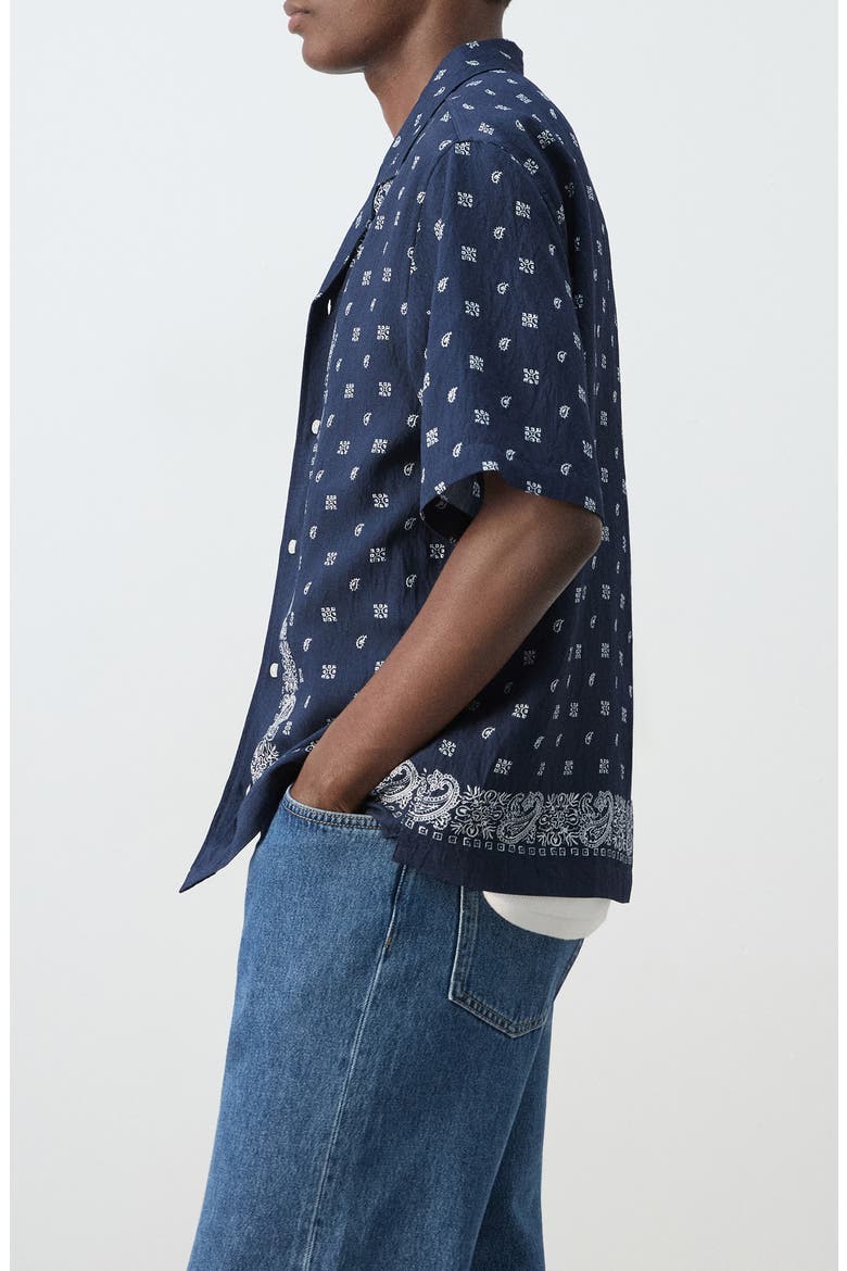 Paisley Bandana Print Camp Shirt, Alternate, color, NAVY