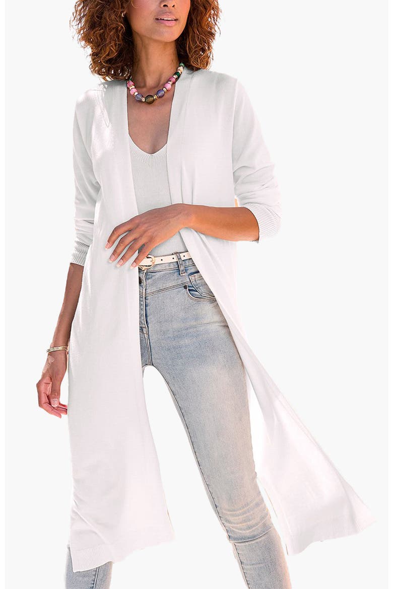 Long Open Front Cardigan, Main, color, White