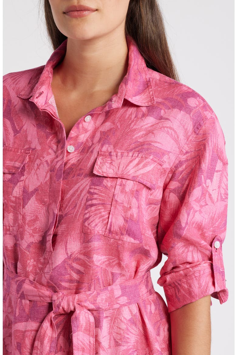 Paradise Palmera Tie Waist Shirtdress, Alternate, color, PINK PAPAYA