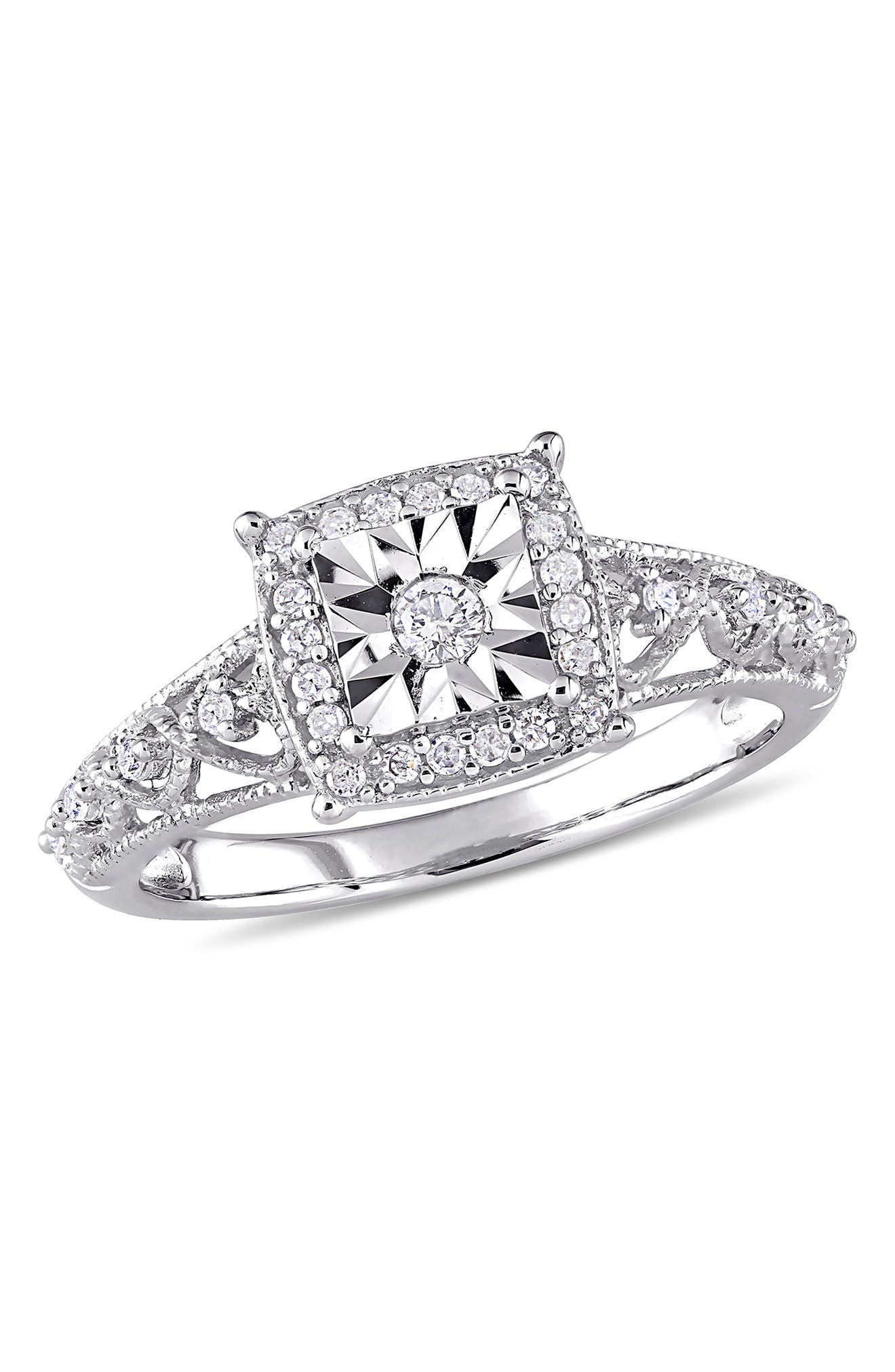 DELMAR Diamond Square Halo Ring - 0.20 ctw