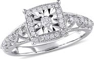 DELMAR Diamond Square Halo Ring - 0.20 ctw