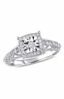 DELMAR Diamond Square Halo Ring - 0.20 ctw