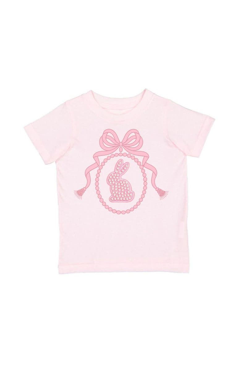 Sweet Wink Bunny Locket Pearl Patch Easter Short Sleeve T-Shirt, Main, color, Ballet Pink