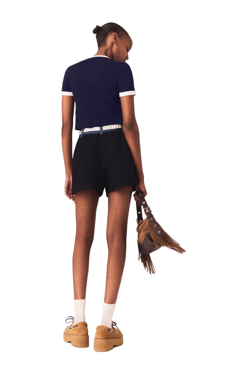maje Contrasting cropped cardigan, Alternate, color, Navy / Ecru