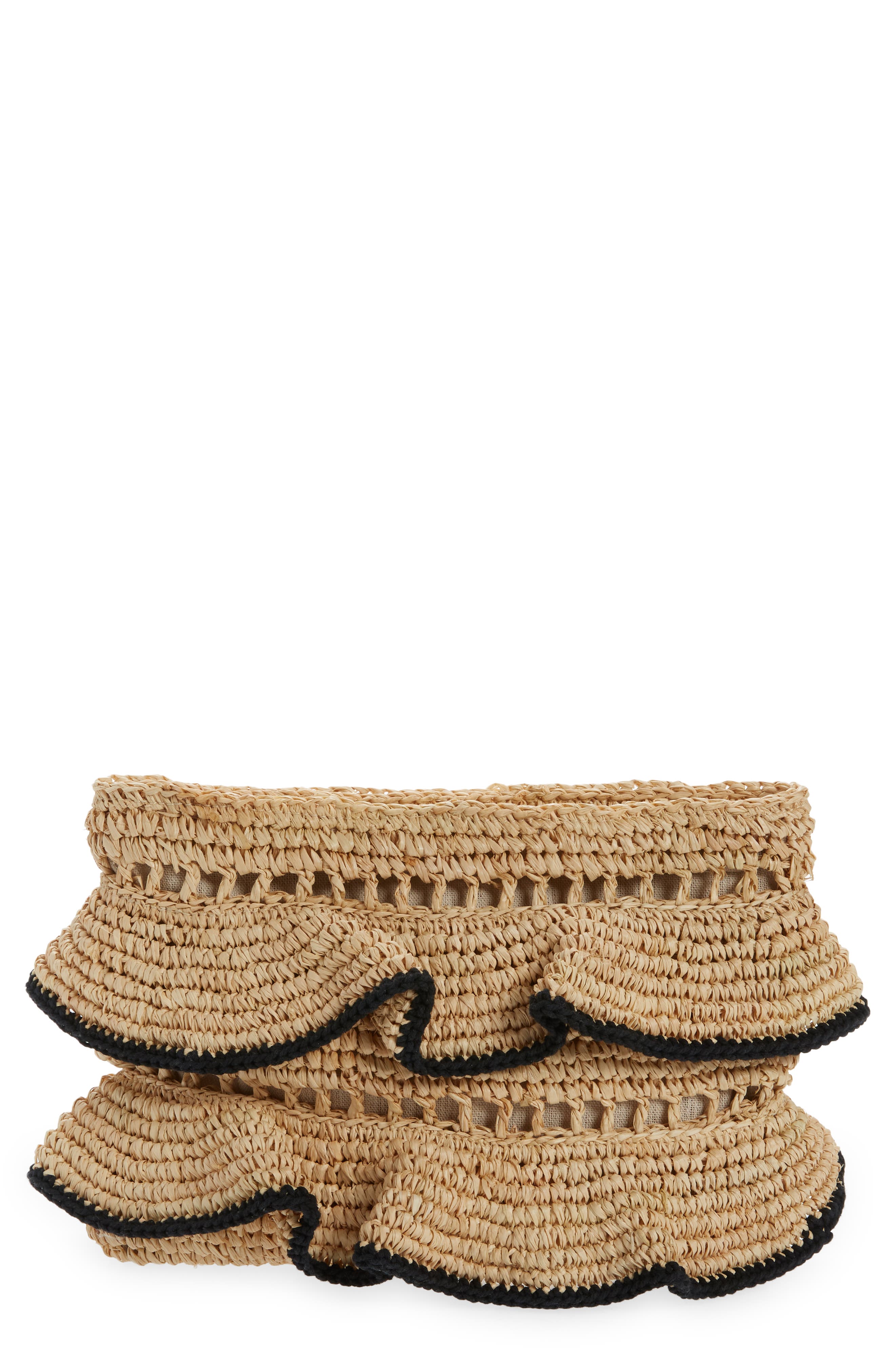 BTB Los Angeles Joey Ruffle Raffia Clutch, Main, color, 