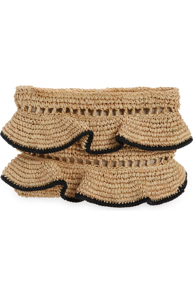 BTB Los Angeles Joey Ruffle Raffia Clutch, Main, color,