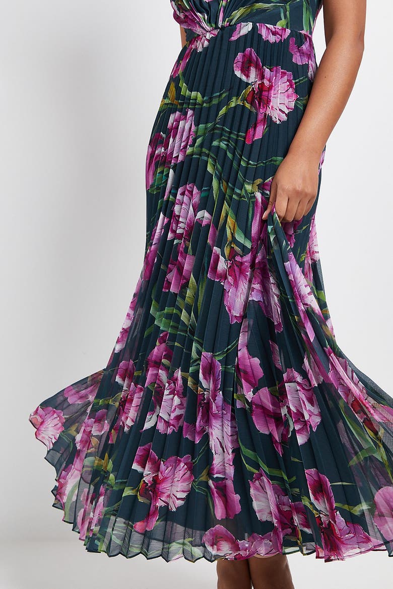 Petite Floral Print Pleated Maxi Dress, Alternate, color, Green