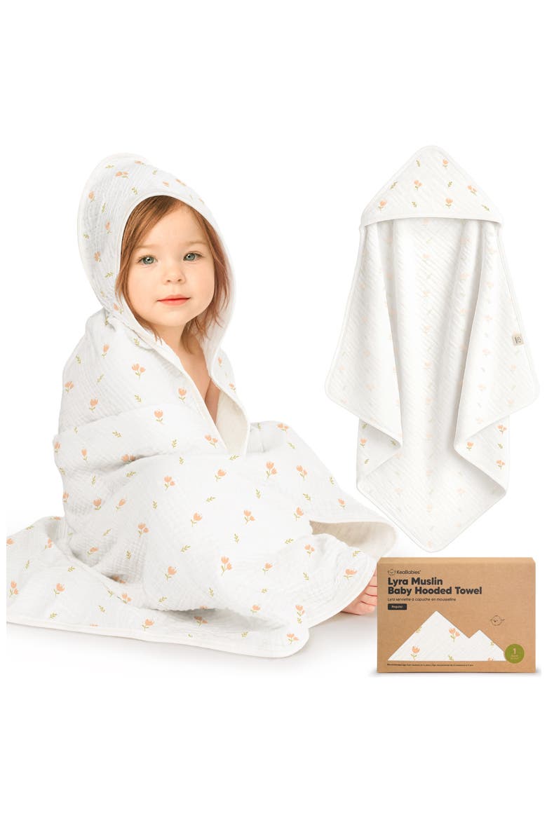 Lyra Muslin Hooded Towel, Main, color, Tulips