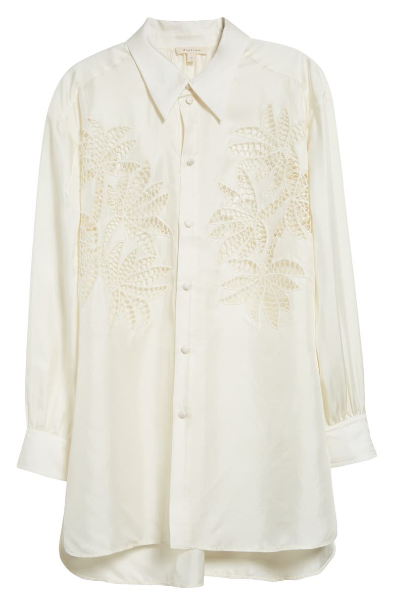 Diotima Lace Panel Silk Button-Up Shirt, Alternate, color, 
