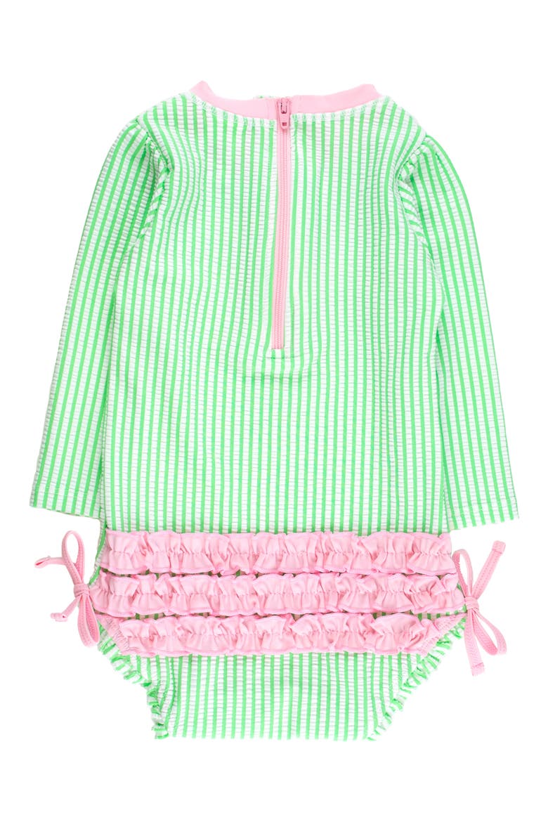 Kids' Seersucker Long Sleeve One-Piece Rashguard Swimsuit, Alternate, color, GREEN