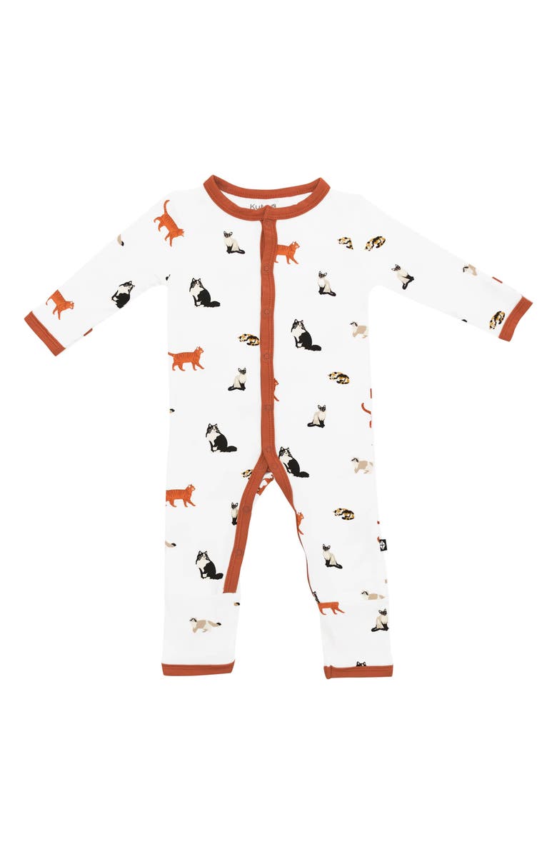 Kyte BABY Cat Print Snap Up Romper, Main, color, 