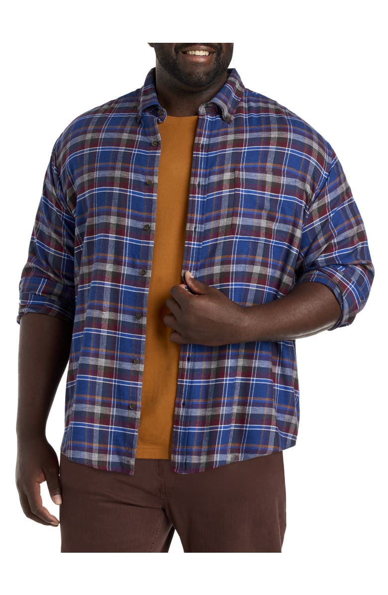 Harbor Bay by DXL Plaid Flannel Sport Shirt, Main, color, Blue Multi
