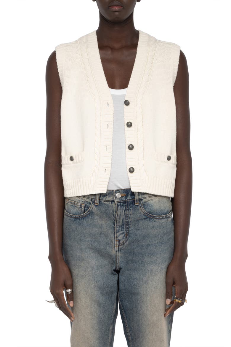 Mally Cable Stitch Vest, Main, color, VANILLE
