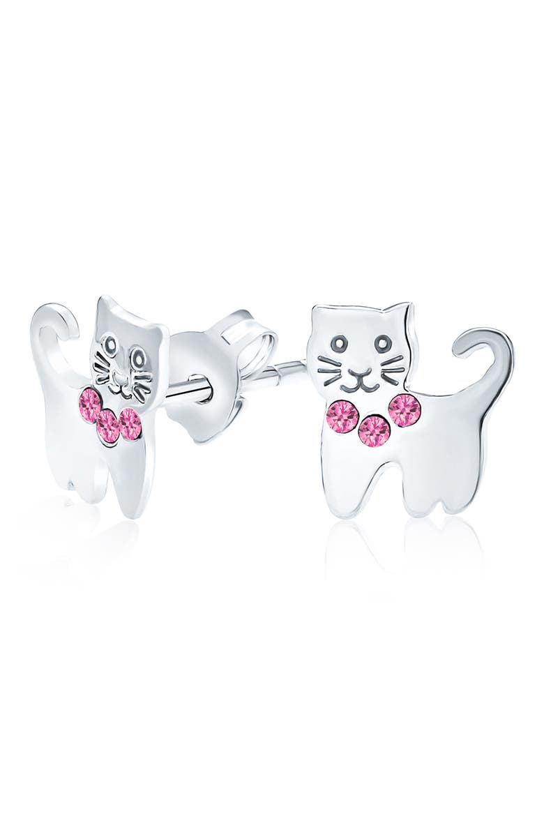 Mini Crystal Kitty Stud Earrings, Alternate, color, PINK