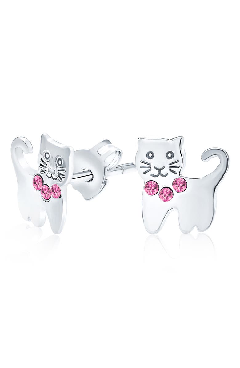 BLING JEWELRY Mini Crystal Kitty Stud Earrings, Alternate, color, Pink