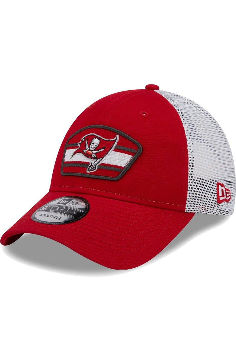 New Era Men's New Era Red/White Tampa Bay Buccaneers Logo Patch Trucker 9FORTY Snapback Hat, Main, color, Red