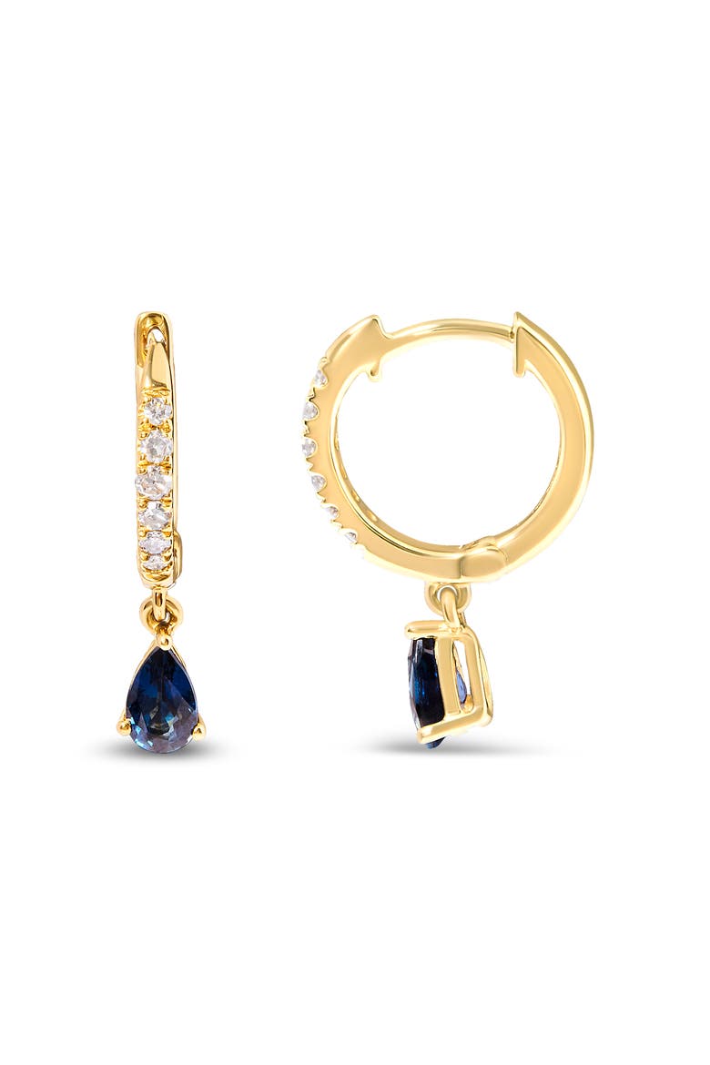10K Yellow Gold Pear Blue Sapphire and Diamond Drop and Dangle Hoop Earrings, Alternate, color, Yellow