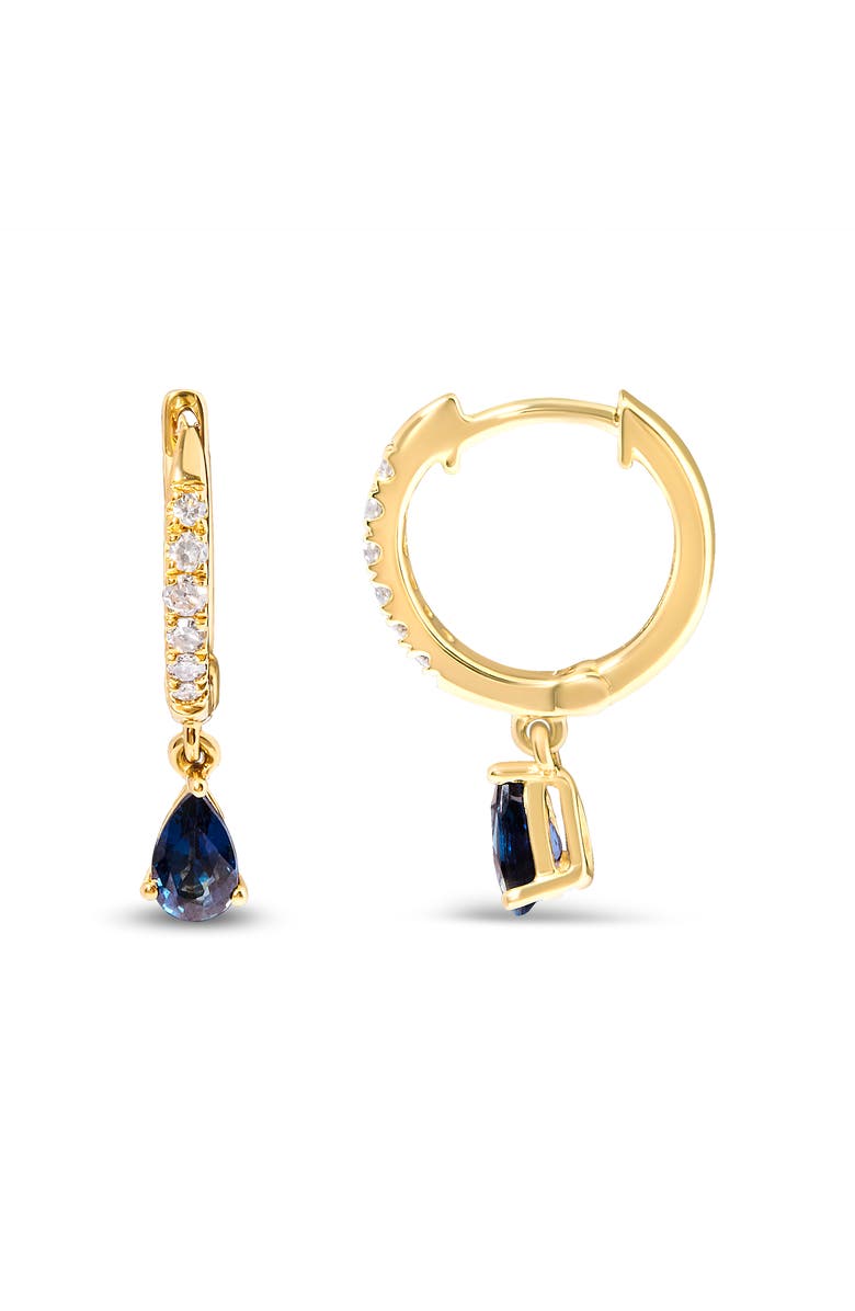 Haus of Brilliance 10K Yellow Gold Pear Blue Sapphire and Diamond Drop and Dangle Hoop Earrings, Alternate, color, Yellow