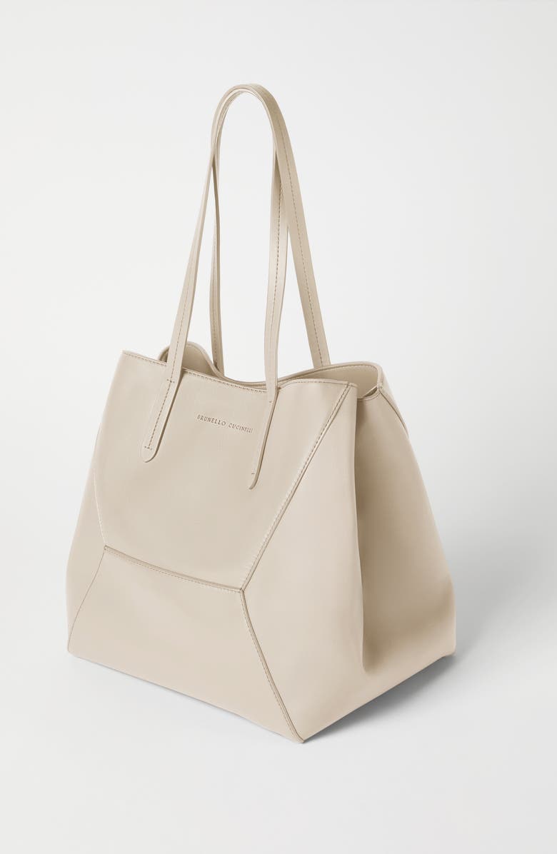 Brunello Cucinelli Calfskin small BC Duo bag, Alternate, color, Ivory