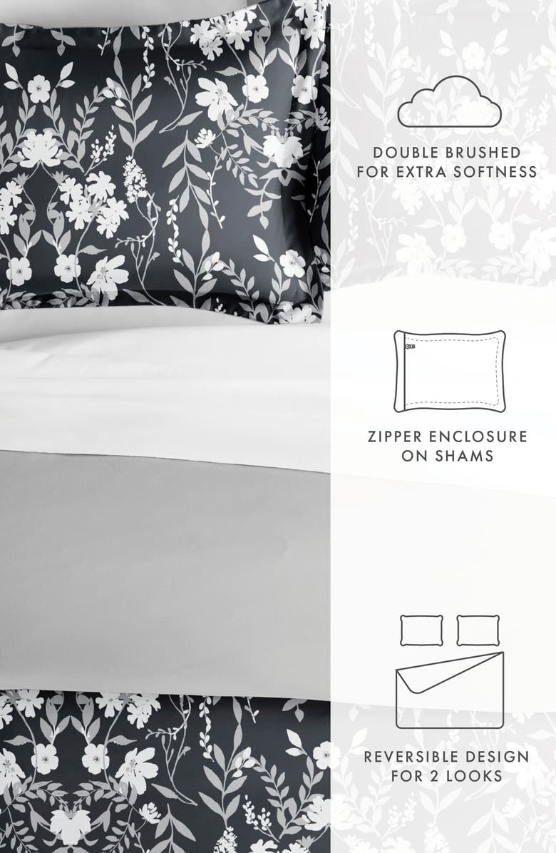HOMESPUN Premium Ultra Soft Secret Garden Pattern 3-Piece Reversible Duvet Cover Set, Alternate, color, Black