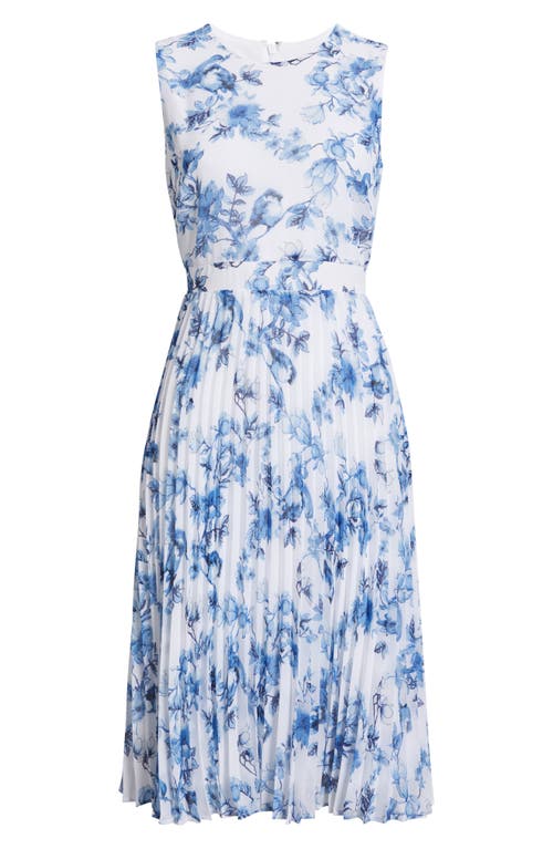 ANNE KLEIN ANNE KLEIN FLORAL SLEEVELESS PLEATED DRESS