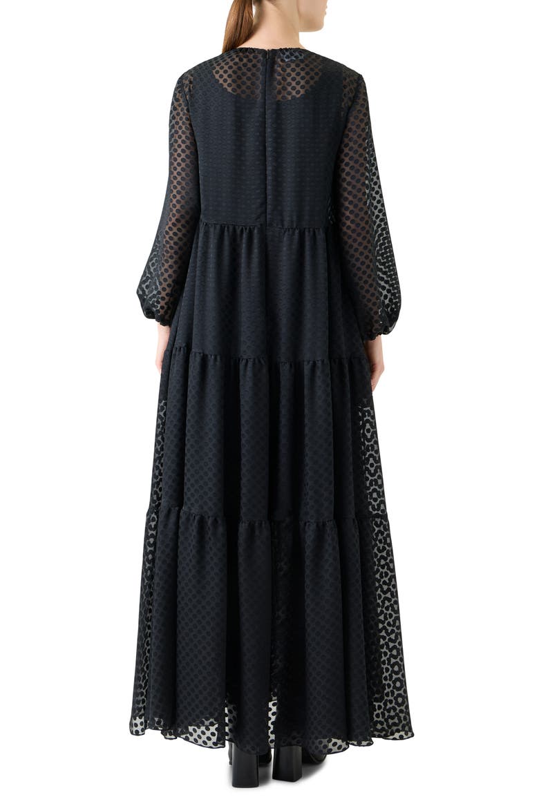 Polka Dot Long Sleeve Devoré Dress, Alternate, color, BLACK