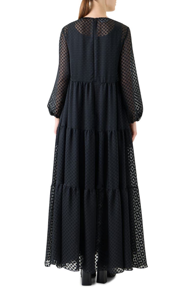Akris punto Polka Dot Long Sleeve Devoré Dress, Alternate, color, Black