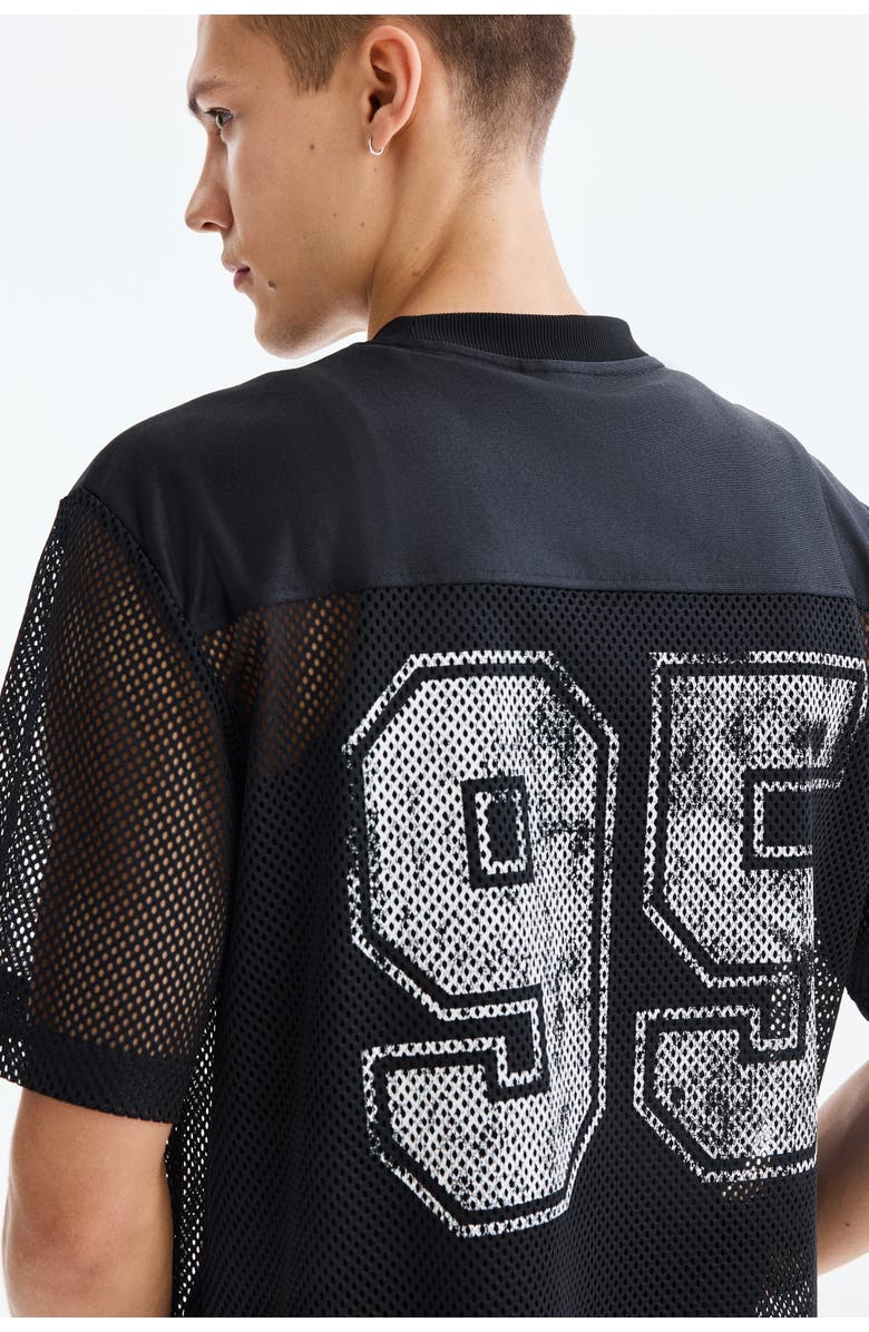 H&M Loose Fit Printed Mesh T-shirt, Alternate, color, Black/95