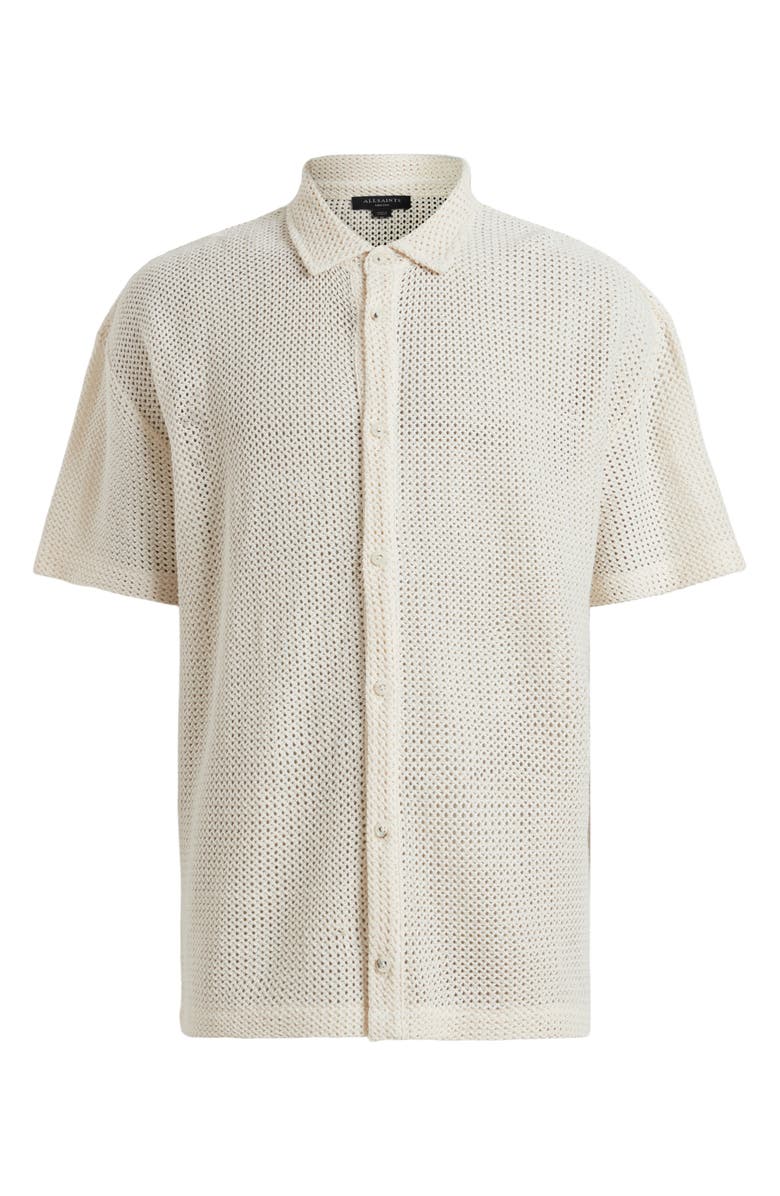 AllSaints Munro Open Stitch Short Sleeve Cotton Button-Up Shirt, Alternate, color, Chalk White