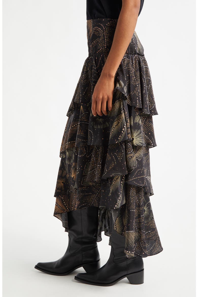 Golden Foliage Layered Ruffle Maxi Skirt, Alternate, color, GOLDEN FOLIAGE BLACK