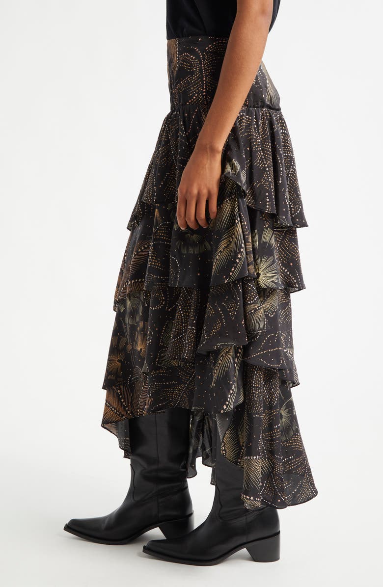 FARM Rio Golden Foliage Layered Ruffle Maxi Skirt, Alternate, color,