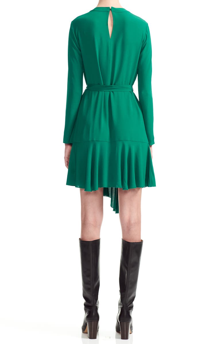 maje Romea Asymmetrical Ruffle Hem Long Sleeve Dress, Alternate, color, 