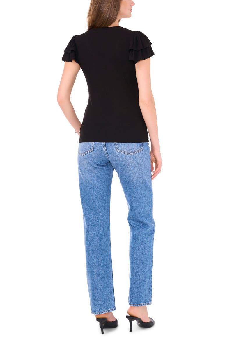 Flutter Sleeve Rib Top, Alternate, color, RICH BLACK