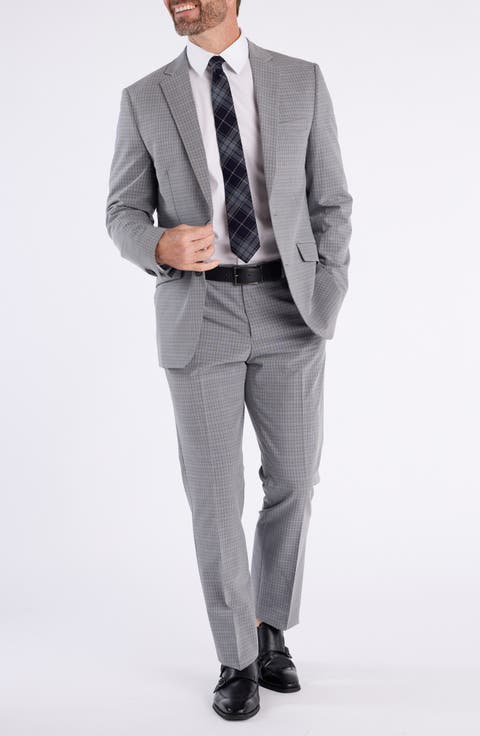 Light Grey Box Plaid Notch Lapel Suit