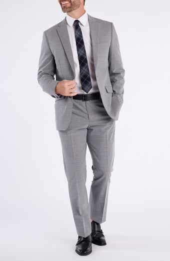 SAVILE ROW CO Light Grey Box Plaid Notch Lapel Suit