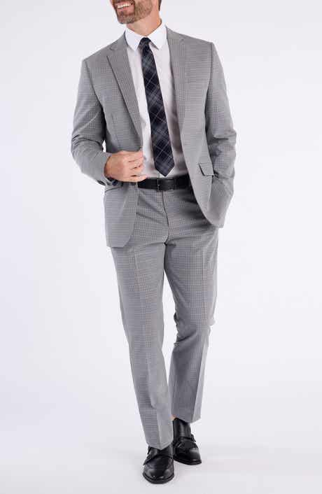 SAVILE ROW CO Light Grey Box Plaid Notch Lapel Suit