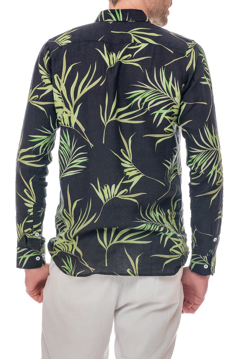 Linen Resort Button-Up Shirt, Alternate, color, BLACK