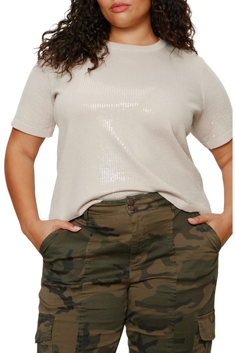 Sparkle Short Sleeve Sequin Sweater, Alternate, color, WHITE MOTHER OF PEARL