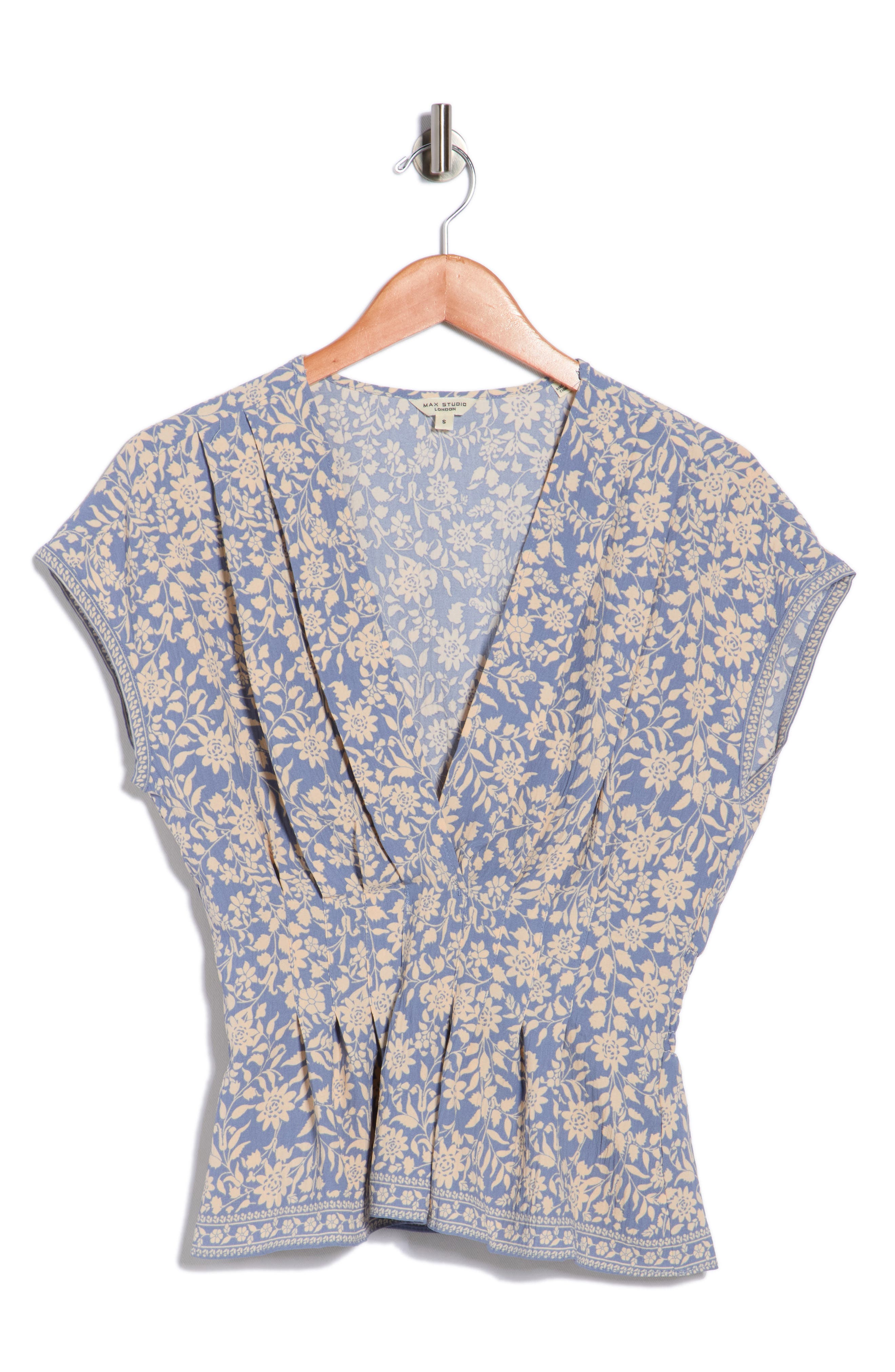 MAX STUDIO V-Neck Short Sleeve Pleated Top